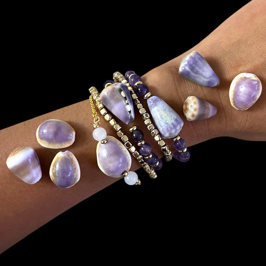 Peace Stone Ocean Bracelets (Certified Amethyst with Handpicked Shells)