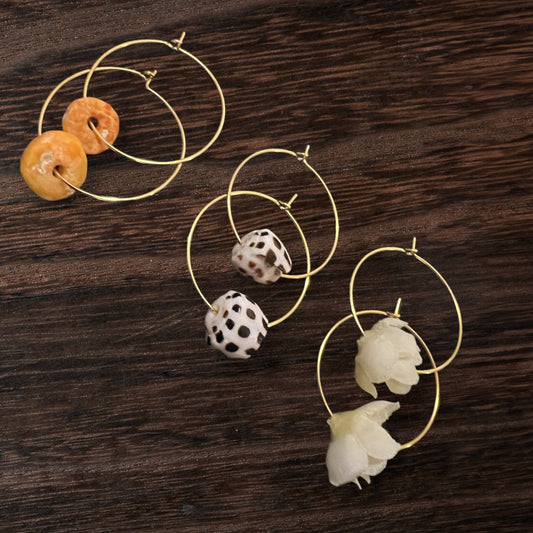 Minimalist, Lightweight Hoops (Pikake, Spondylus, or Hawaiian Cone Shells)