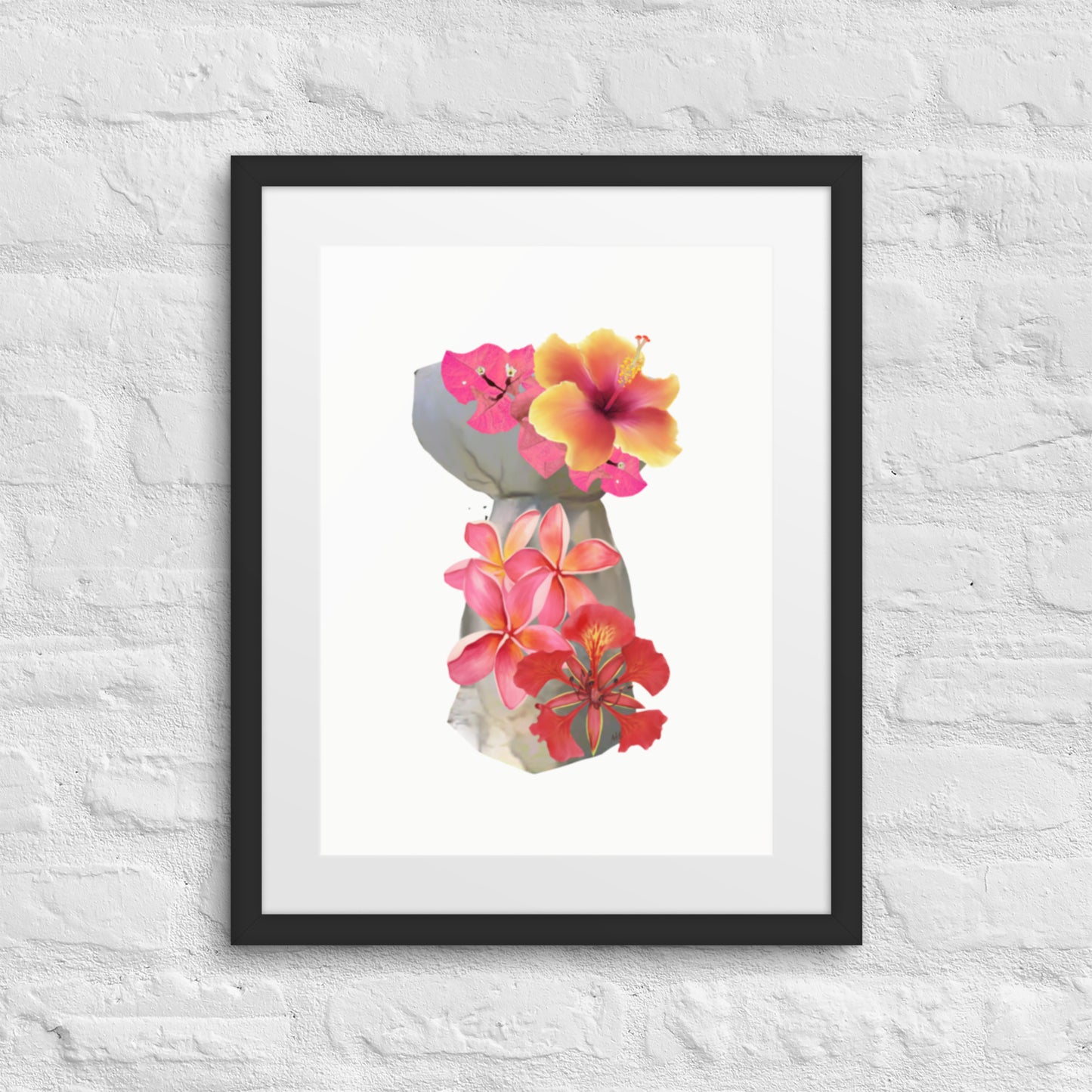 Framed Floral Latte Stone Original Art by A&E Island Creative