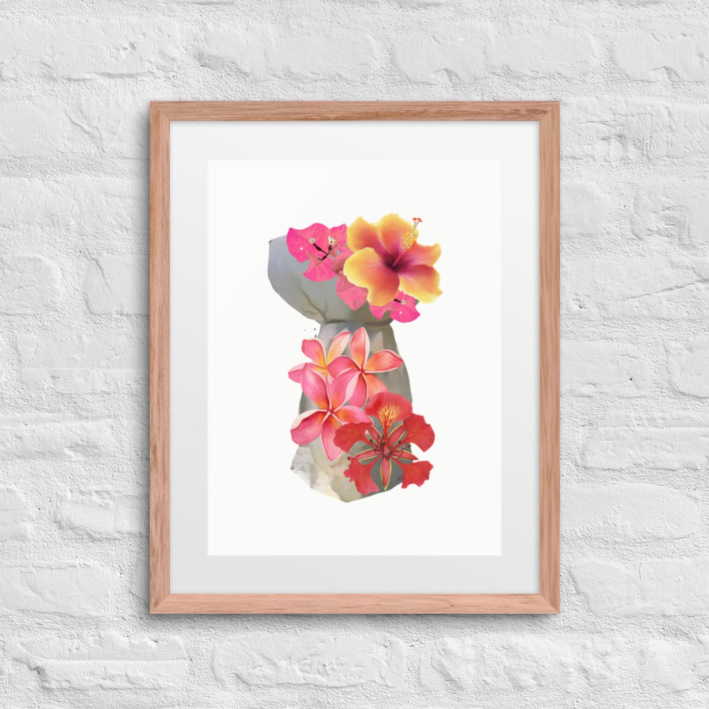 Framed Floral Latte Stone Original Art by A&E Island Creative